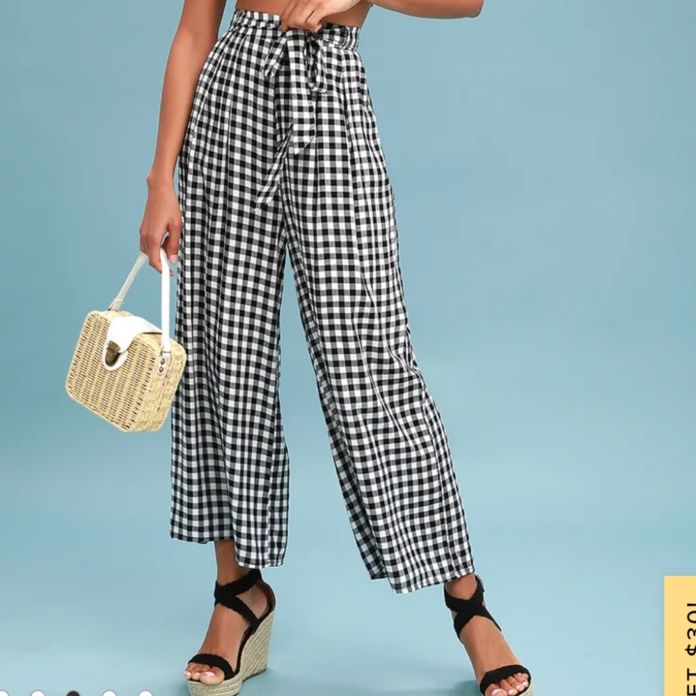Gingham wide leg pants